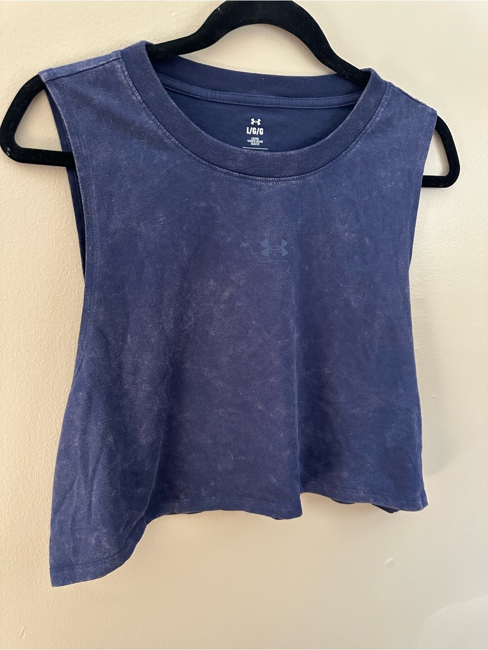 Under Armour Navy Blue Acid Wash Muscle Tank Cropped Top - Size Large